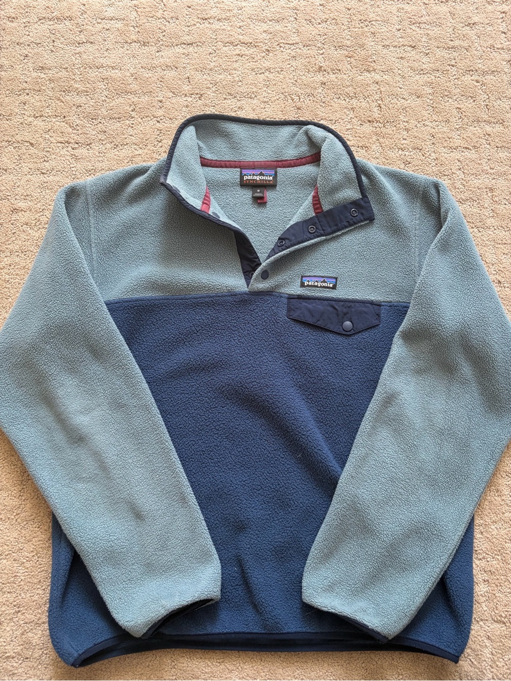 Patagonia Two-Tone Zip Fleece Pullover - Sage Green & Navy Blue